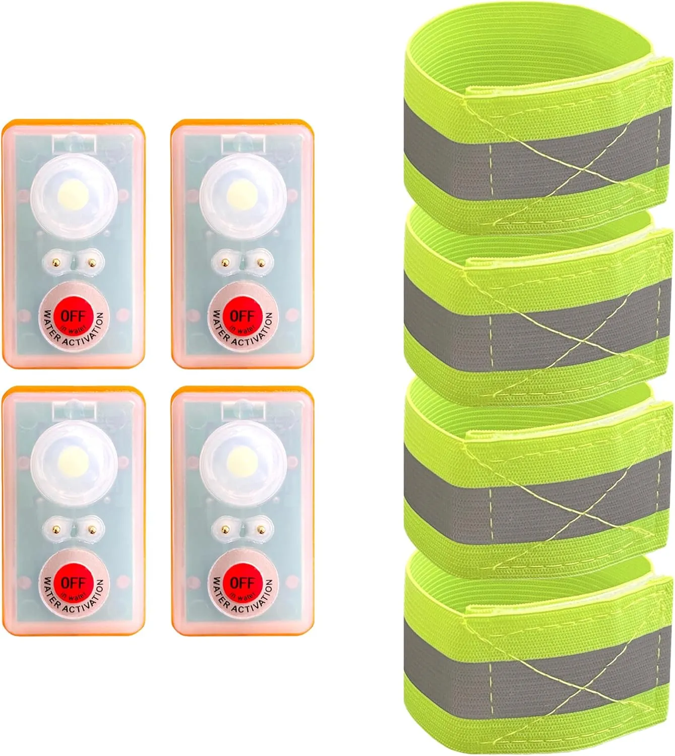 WICKED Life Jacket LED Strobe Light for Emergency Overboard Survival; Water Activated High Intensity Beam Long Range Rescue (4-Pack with Strap)