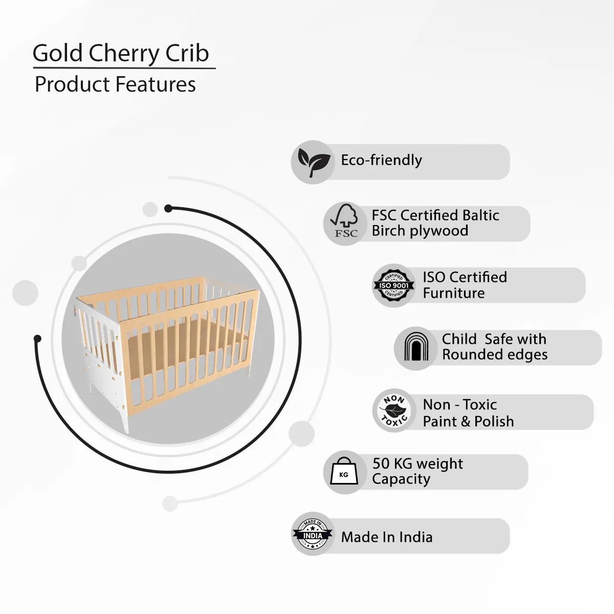 X&Y Large Gold Cherry Crib - White